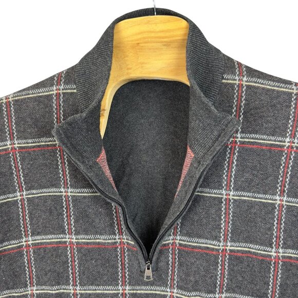 Greg Norman Pullover Sweater Mens XL Gray Plaid  Merino Wool Cotton Long Sleeve - Picture 3 of 9